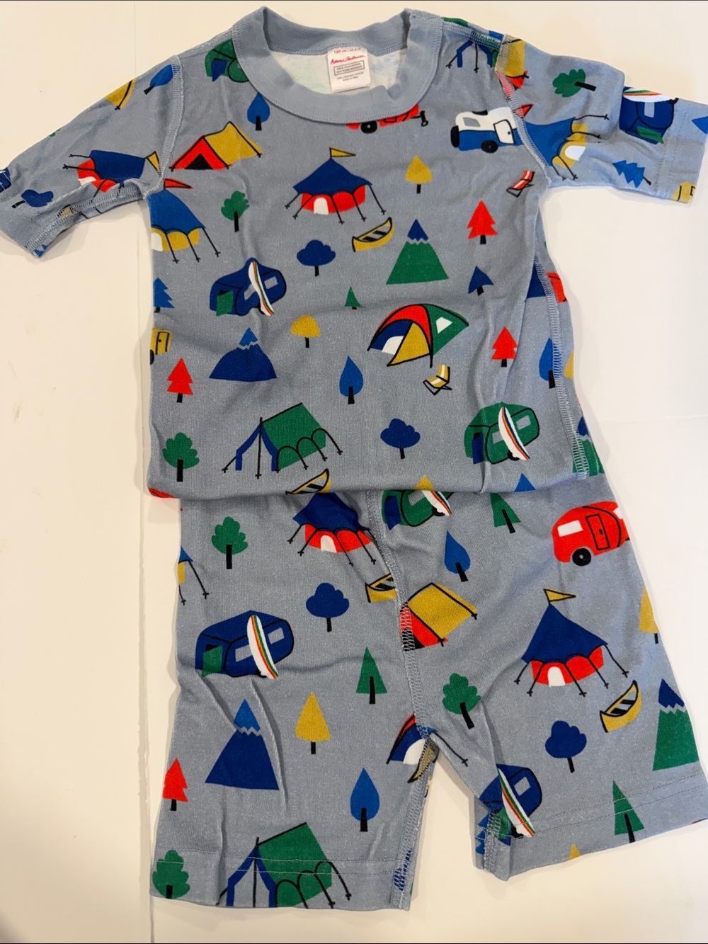 Hanna Andersson Light Blue Camping Print Short Pajama Set size 6-7 like new!